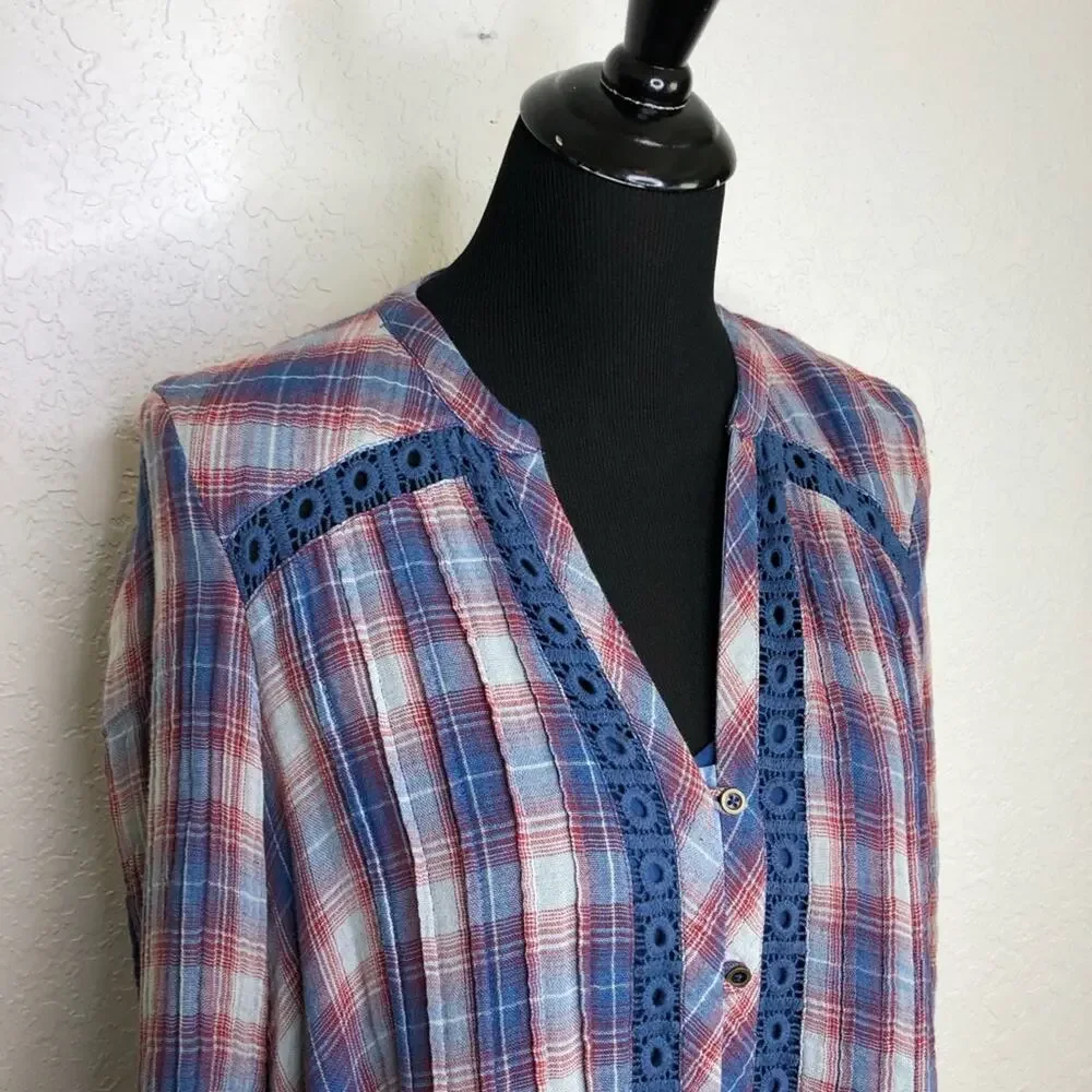 Anthropologie Holding Horses Anita Western blue red plaid dress size Small